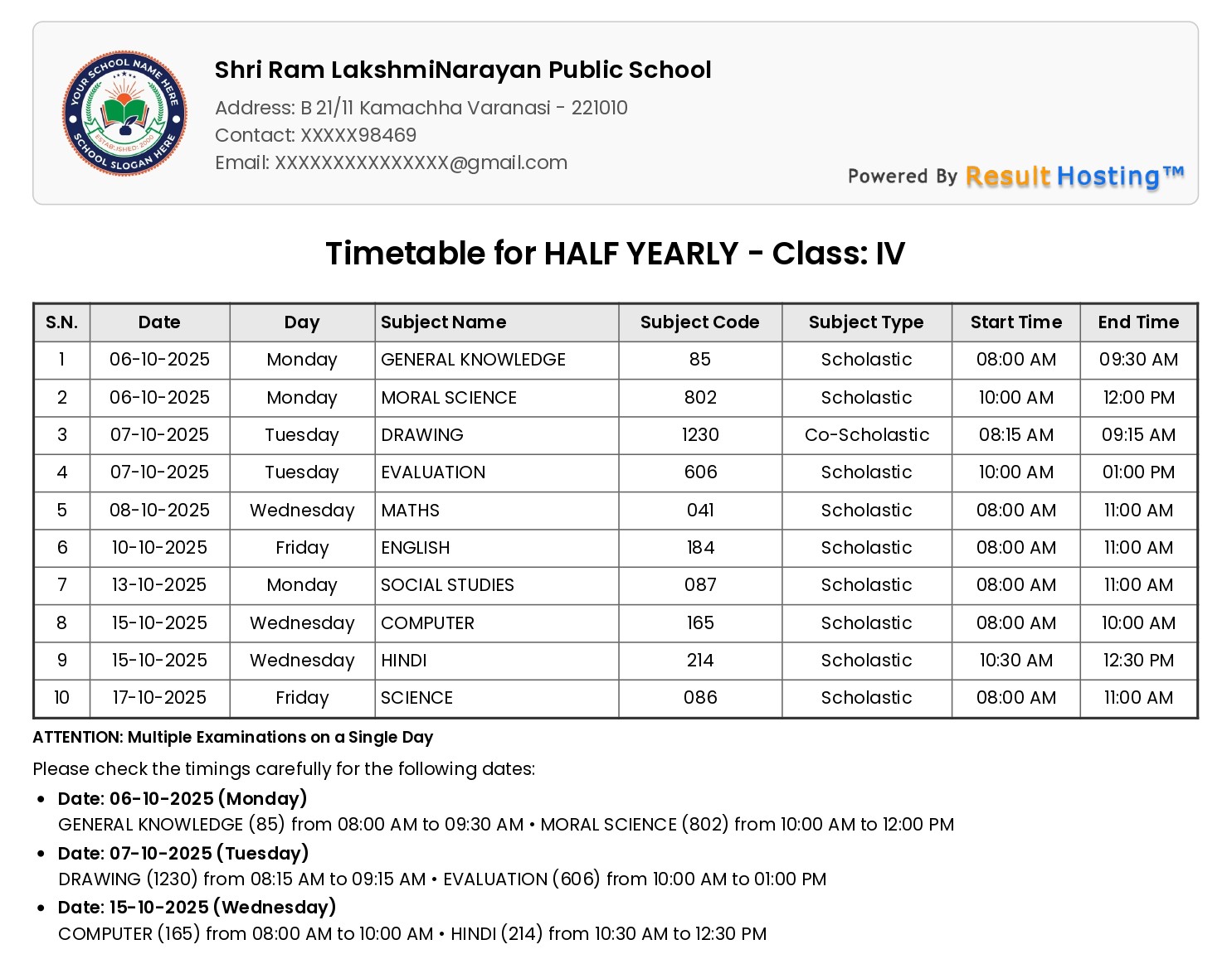 Exam Datesheet Generator Sample