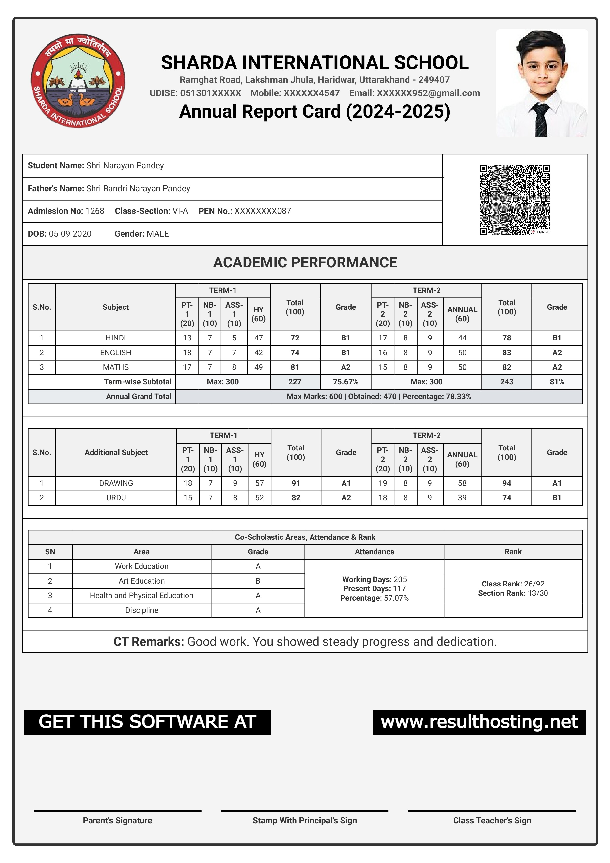 Sample Online Report Card with Student Picture